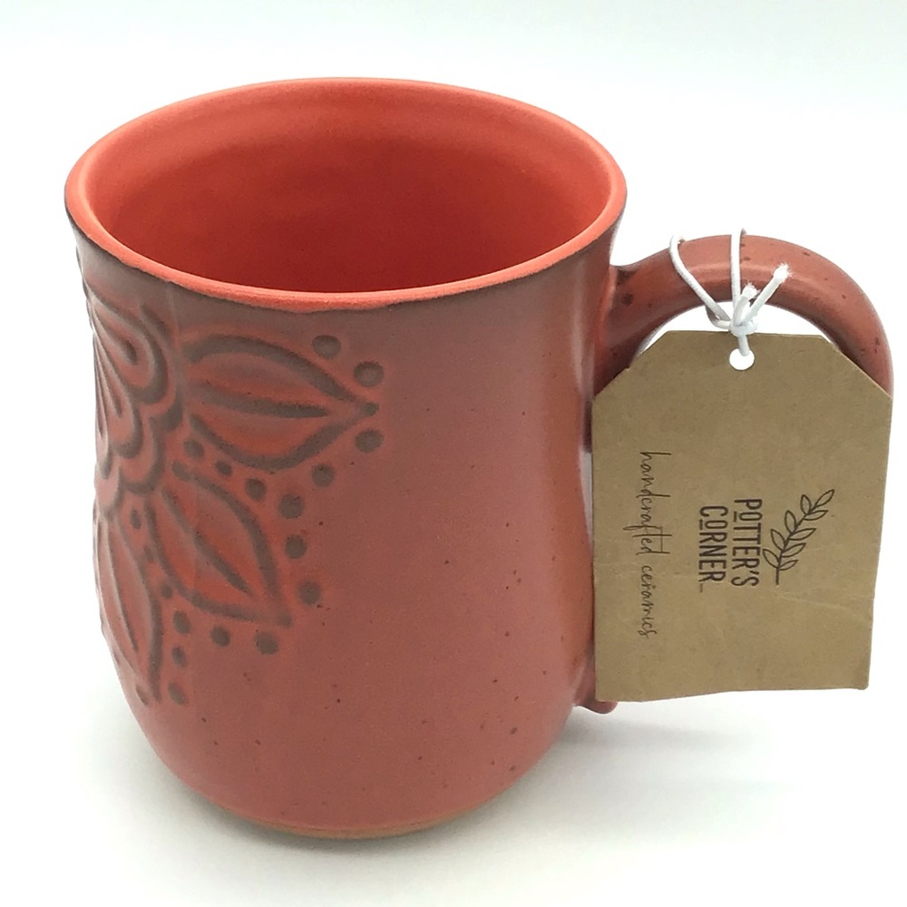 Potters Corner Coffee Mug Floral Half Mandala Art Embossed Oversize NWT